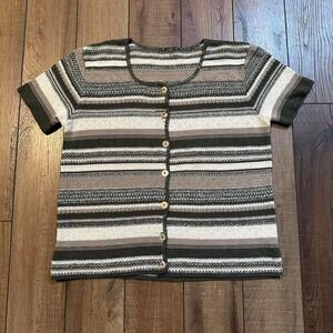 Vintage Short Sleeve Knit Button Up Shirt Women's Medium Cottage Granola Granny